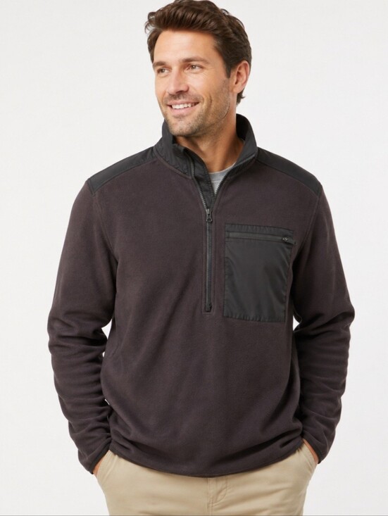 Jockey Other - Jockey men’s fleece quarter zip pullover size L brown black chest pocket outdoor